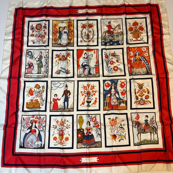 Vtg Hermes IMAGERIE Carre 90 Scarf 100% Silk Floral Nature Red Orange Colorway - Picture 1 of 11